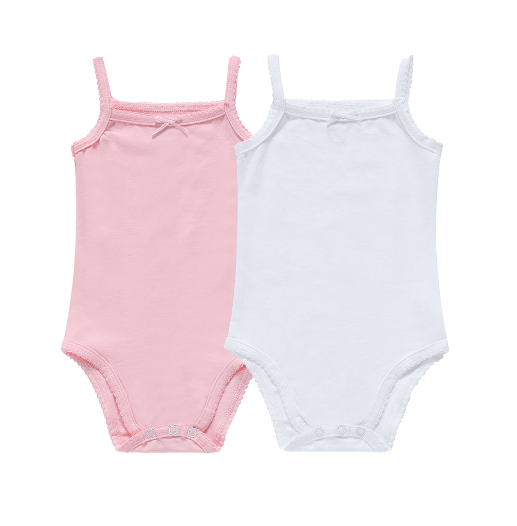 2pk pink and ivory spaghetti strap bodysuits