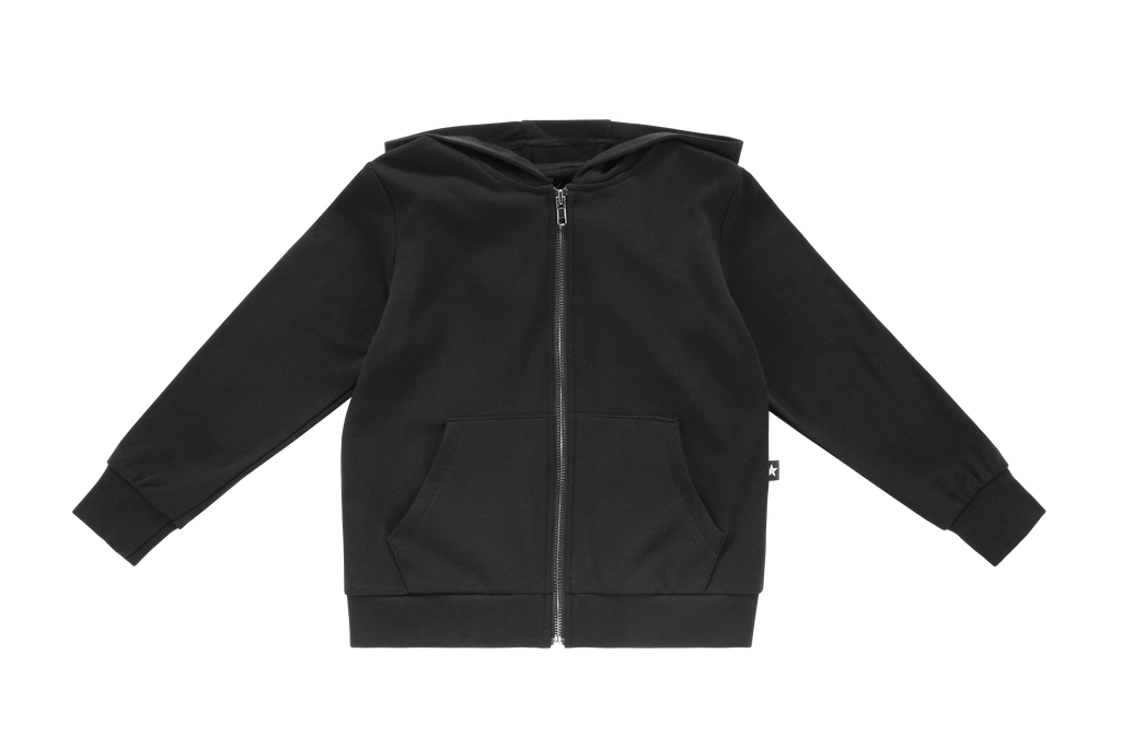 Black hooded zip up sweatshirt